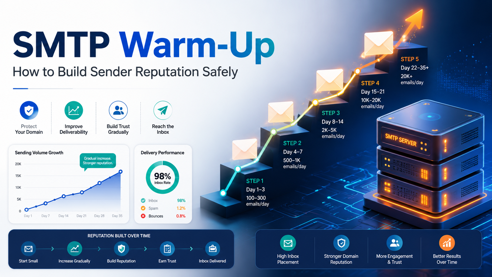 SMTP warm-up process and reputation building